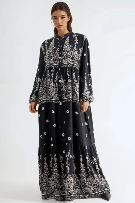Komfortables gemustertes Maxikleid mit V-Ausschnitt - Image 5