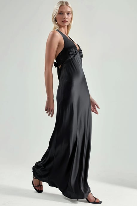 Halterneck V-Ausschnitt Satin-Maxikleid - Image 2