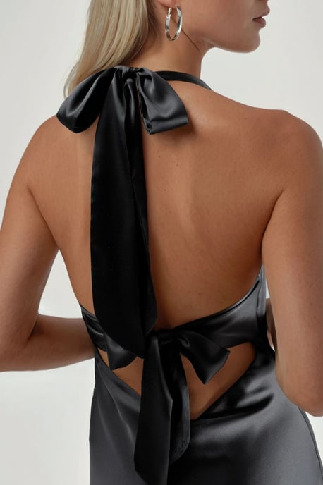 Halterneck V-Ausschnitt Satin-Maxikleid - Image 3