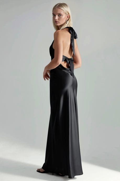 Halterneck V-Ausschnitt Satin-Maxikleid - Image 4