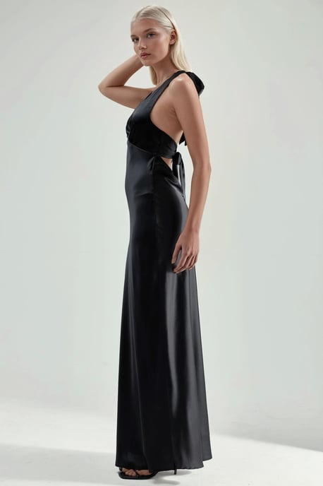 Halterneck V-Ausschnitt Satin-Maxikleid - Image 5