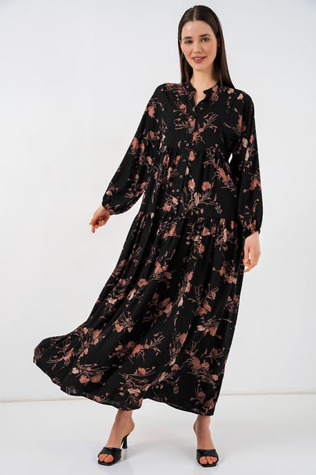 Gemustertes V-Ausschnitt Maxikleid - Image 3