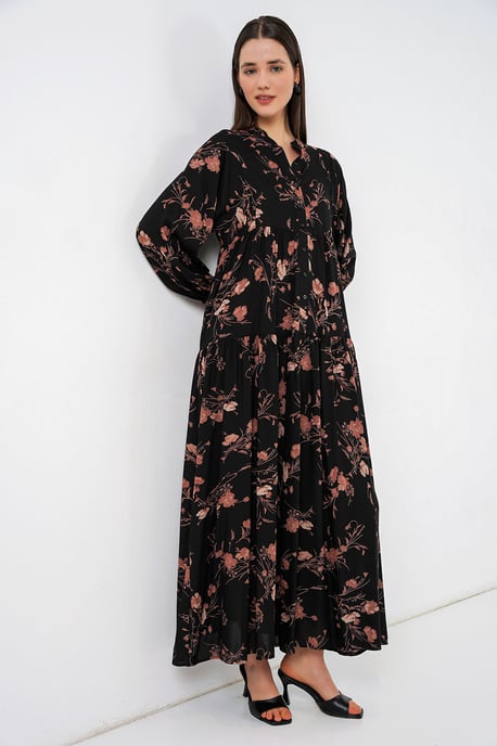 Gemustertes V-Ausschnitt Maxikleid - Image 4