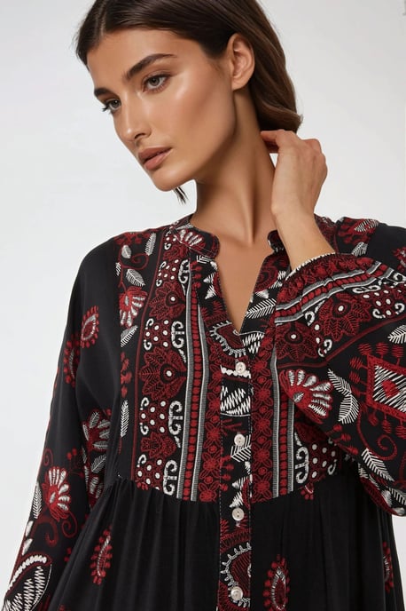 Bedrucktes Viskose-Maxi-Kleid mit langen Ärmeln - Image 2