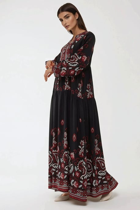 Bedrucktes Viskose-Maxi-Kleid mit langen Ärmeln - Image 3