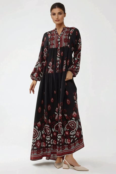 Bedrucktes Viskose-Maxi-Kleid mit langen Ärmeln - Image 5