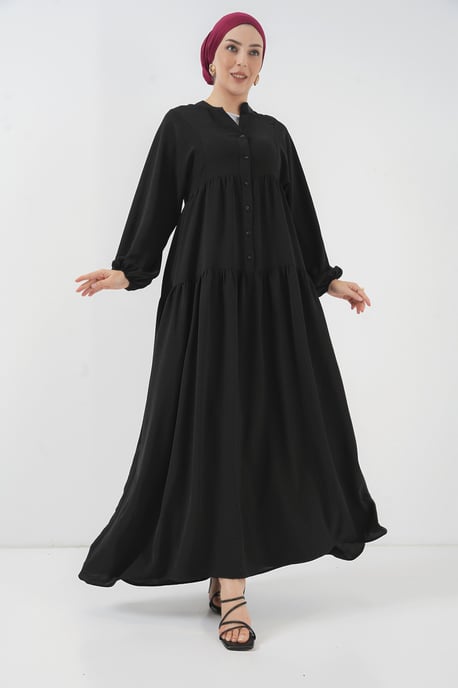 V-Ausschnitt Knopfverschluss Lässiges Maxikleid - Image 2