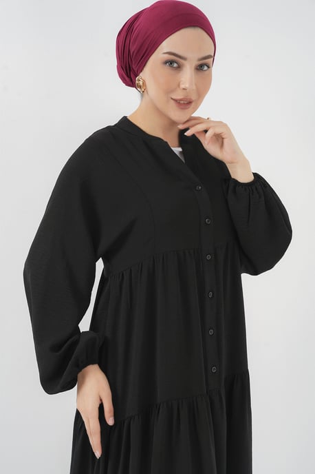 V-Ausschnitt Knopfverschluss Lässiges Maxikleid - Image 3