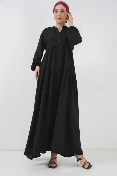 V-Ausschnitt Knopfverschluss Lässiges Maxikleid - Image 4
