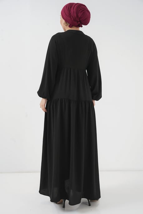 V-Ausschnitt Knopfverschluss Lässiges Maxikleid - Image 6