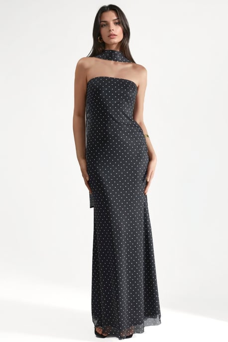 Pünktchen Trägerloses Maxikleid mit Schals Detail - Image 1