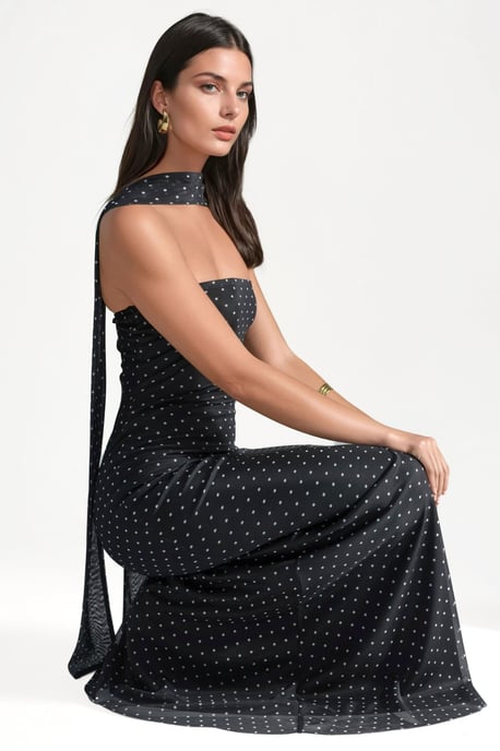 Pünktchen Trägerloses Maxikleid mit Schals Detail - Image 4