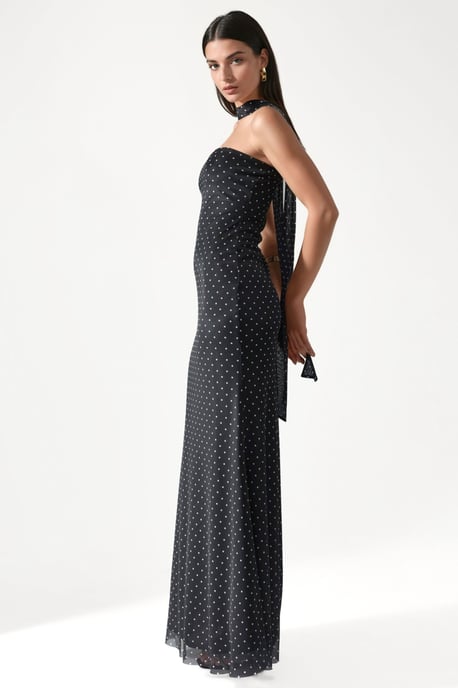 Pünktchen Trägerloses Maxikleid mit Schals Detail - Image 5