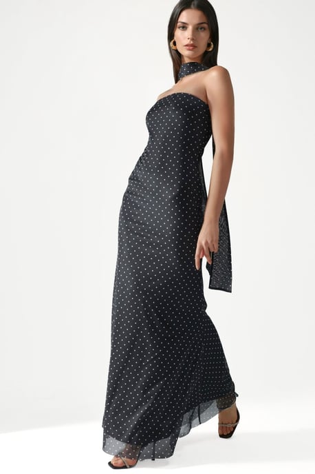 Pünktchen Trägerloses Maxikleid mit Schals Detail - Image 6