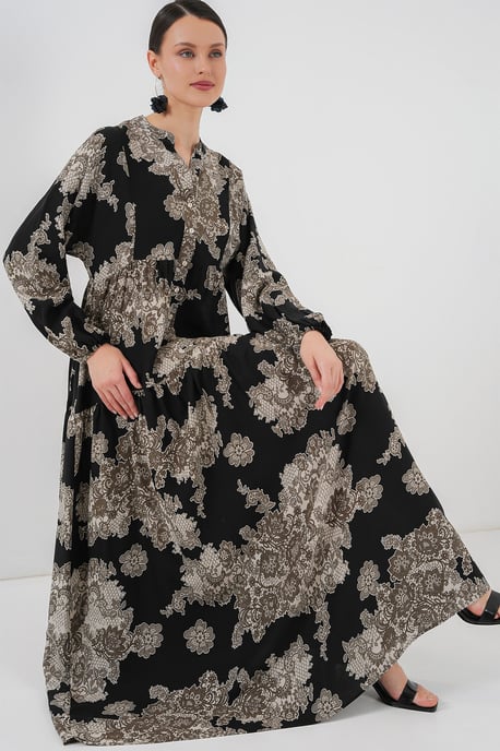 Bedrucktes V-Ausschnitt Maxikleid mit Knopfleiste - Image 2