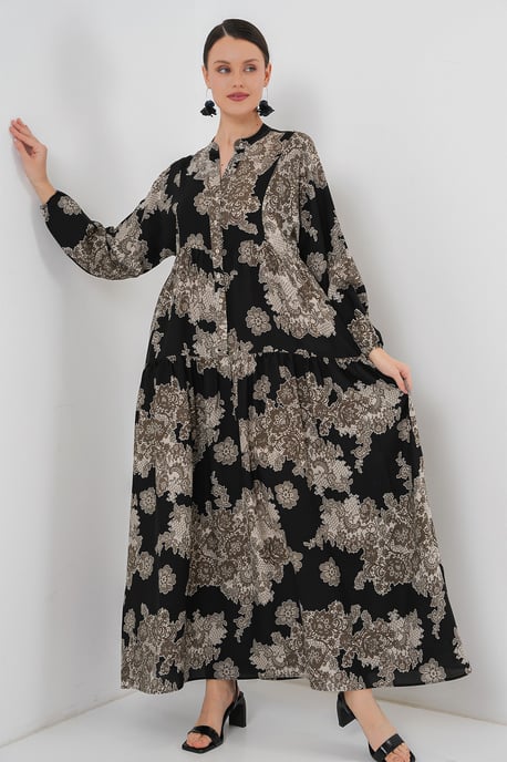 Bedrucktes V-Ausschnitt Maxikleid mit Knopfleiste - Image 3