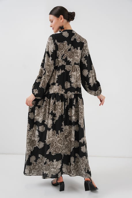 Bedrucktes V-Ausschnitt Maxikleid mit Knopfleiste - Image 5