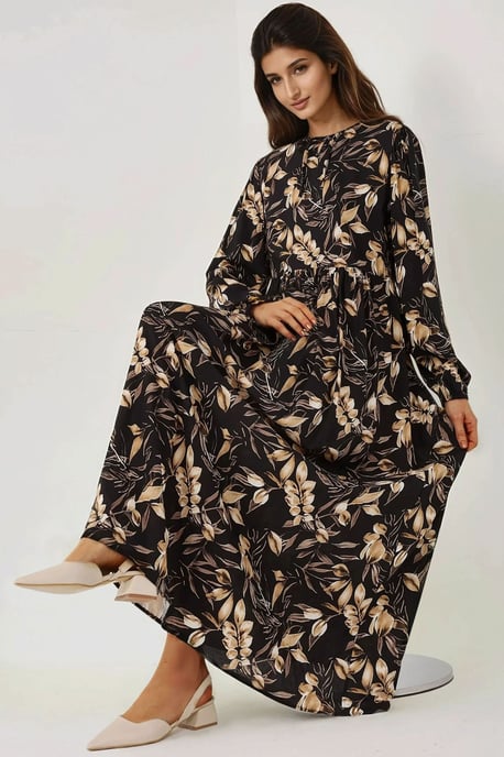 Floral Print Langarm Viskose Maxikleid - Image 1
