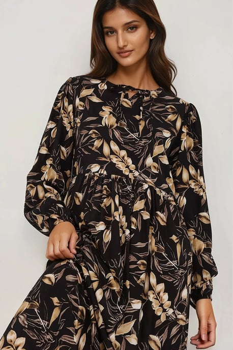 Floral Print Langarm Viskose Maxikleid - Image 2