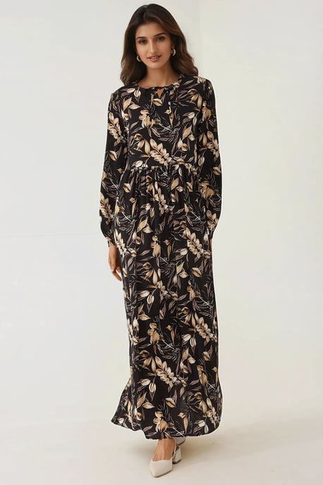 Floral Print Langarm Viskose Maxikleid - Image 3