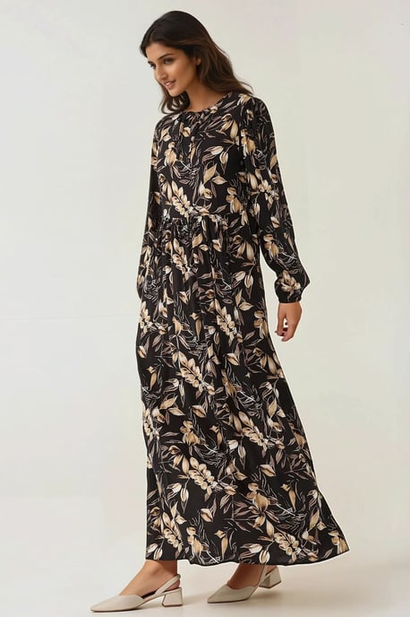 Floral Print Langarm Viskose Maxikleid - Image 4