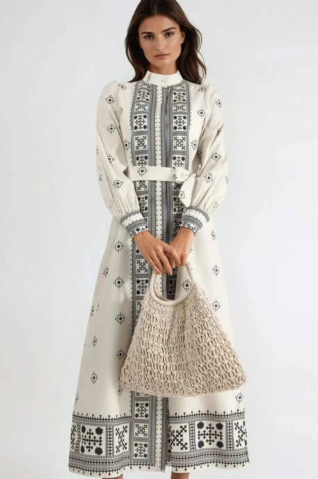 Mandarinkragen Geometrisch Paneeliertes Maxikleid - Image 2