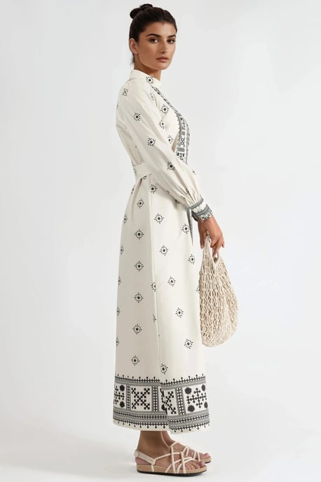 Mandarinkragen Geometrisch Paneeliertes Maxikleid - Image 3
