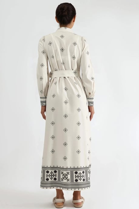 Mandarinkragen Geometrisch Paneeliertes Maxikleid - Image 4