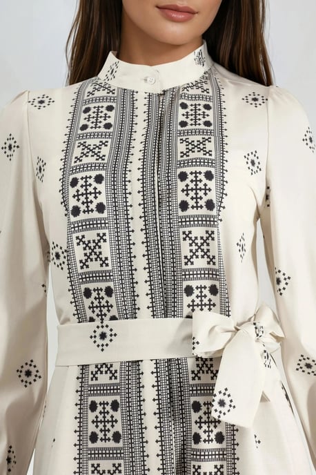 Mandarinkragen Geometrisch Paneeliertes Maxikleid - Image 6