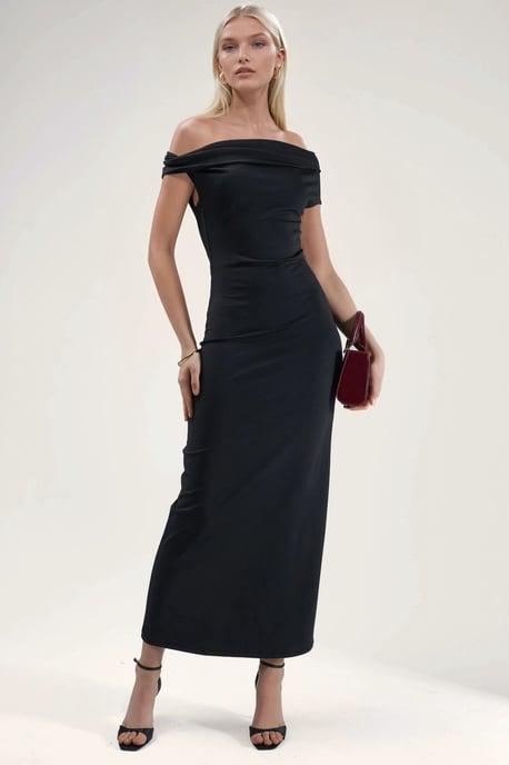 Asymmetrisches Kragen Bodycon Maxi Kleid - Image 1