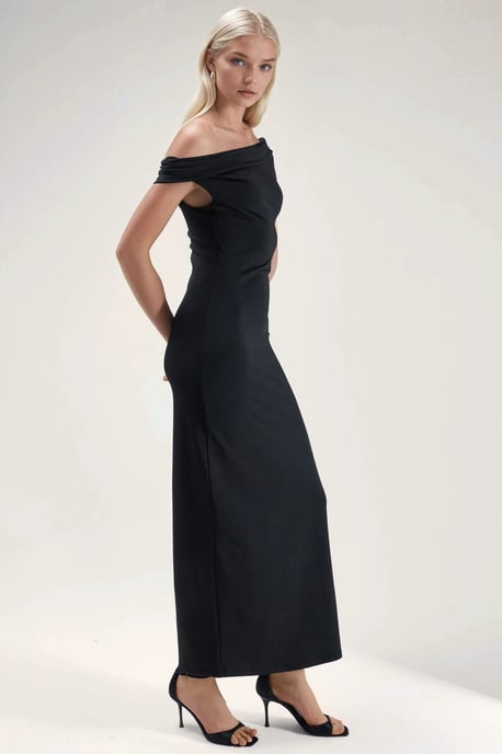 Asymmetrisches Kragen Bodycon Maxi Kleid - Image 3