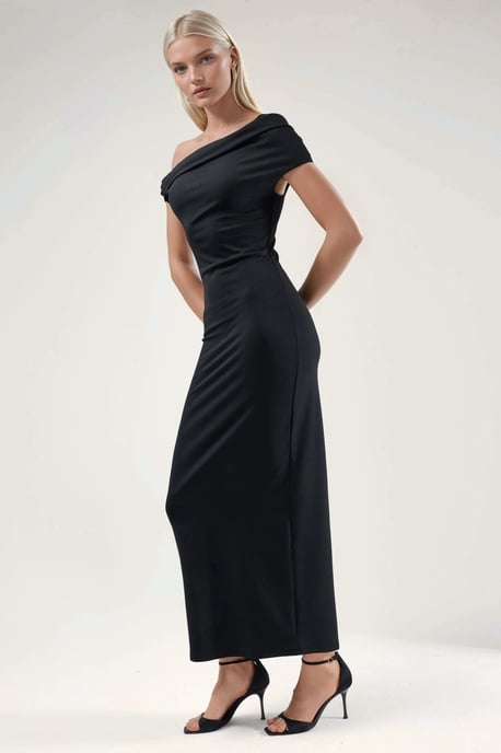 Asymmetrisches Kragen Bodycon Maxi Kleid - Image 5