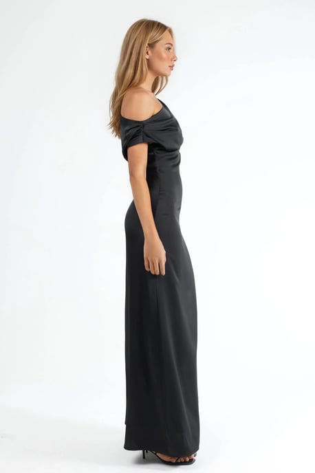 Asymmetrisches Kragen Bodycon Satin Maxi Kleid - Image 3