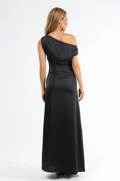 Asymmetrisches Kragen Bodycon Satin Maxi Kleid - Image 4