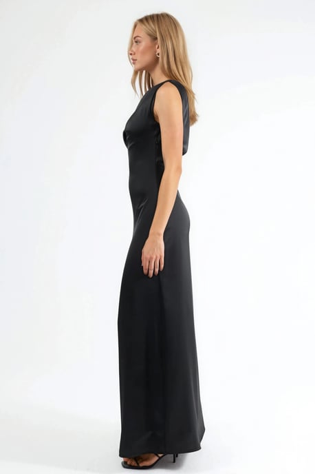 Asymmetrisches Kragen Bodycon Satin Maxi Kleid - Image 5