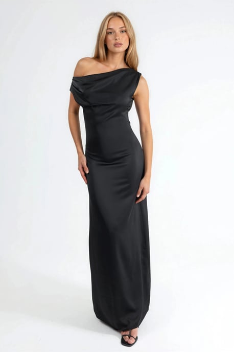 Asymmetrisches Kragen Bodycon Satin Maxi Kleid - Image 6