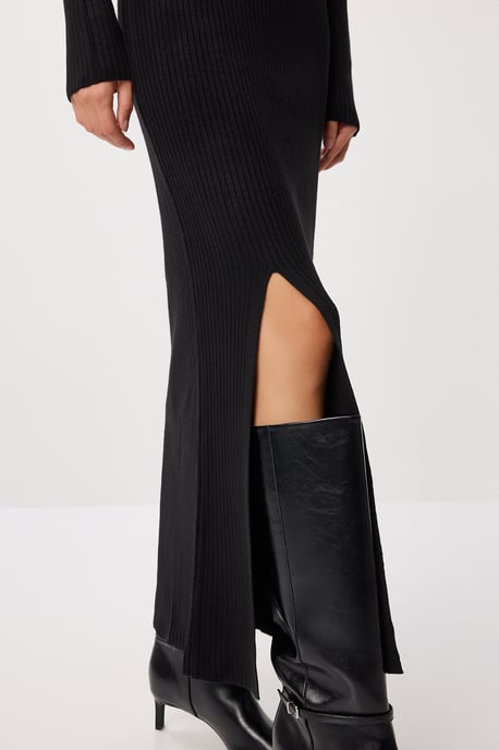 Strukturierter Bodycon-Strickkleid mit Schlitz - Image 3