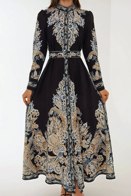Bedrucktes A-Linien-Maxikleid mit Gürtel - Image 2