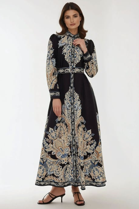Bedrucktes A-Linien-Maxikleid mit Gürtel - Image 4
