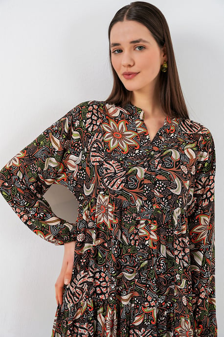 Gemustertes V-Ausschnitt Maxikleid - Image 2