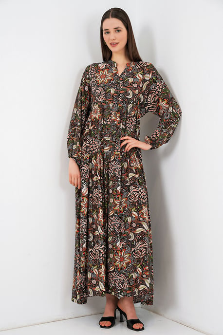 Gemustertes V-Ausschnitt Maxikleid - Image 3
