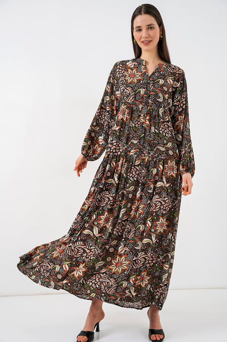 Gemustertes V-Ausschnitt Maxikleid - Image 4