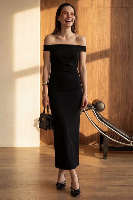 Schulterfreies Bodycon-Maxikleid mit Schlitz - Image 5
