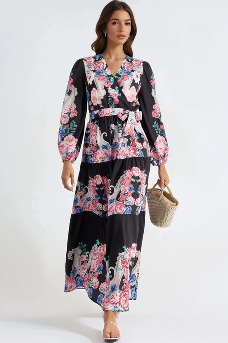 Blumen V-Ausschnitt Maxikleid mit Bindegürtel - Image 2