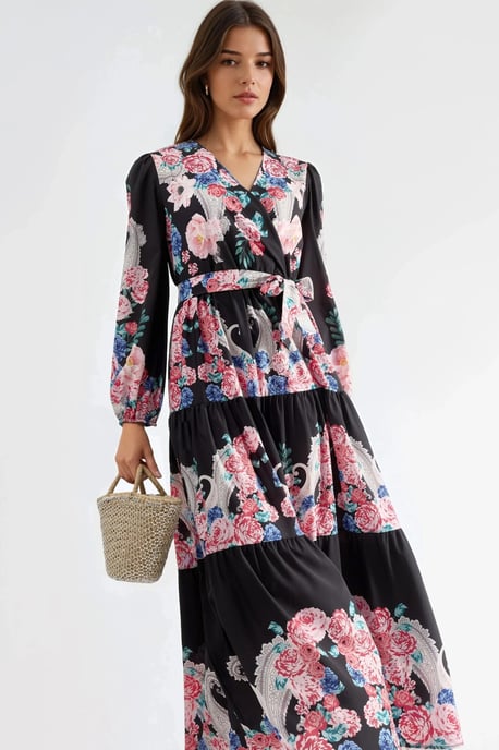 Blumen V-Ausschnitt Maxikleid mit Bindegürtel - Image 3