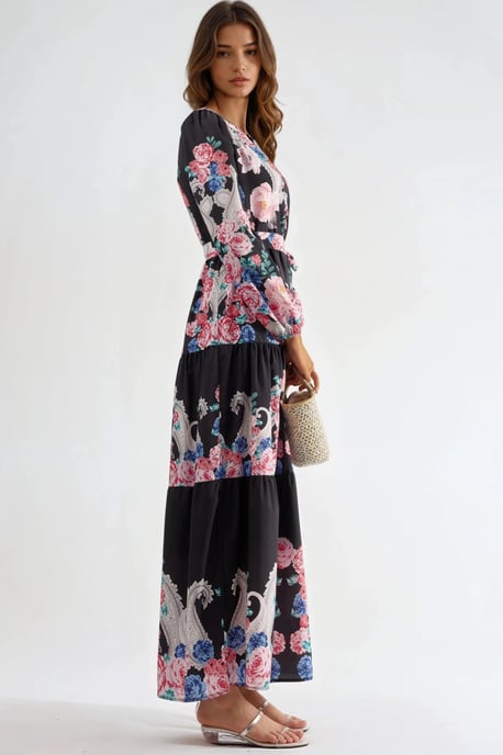 Blumen V-Ausschnitt Maxikleid mit Bindegürtel - Image 4