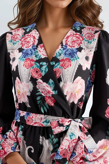 Blumen V-Ausschnitt Maxikleid mit Bindegürtel - Image 5