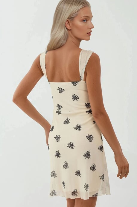 Punkteärmeloses Mini-Tüllkleid mit quadratischem Ausschnitt - Image 3
