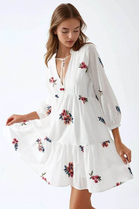 Gemustertes V-Ausschnitt Mini Kleid - Image 3