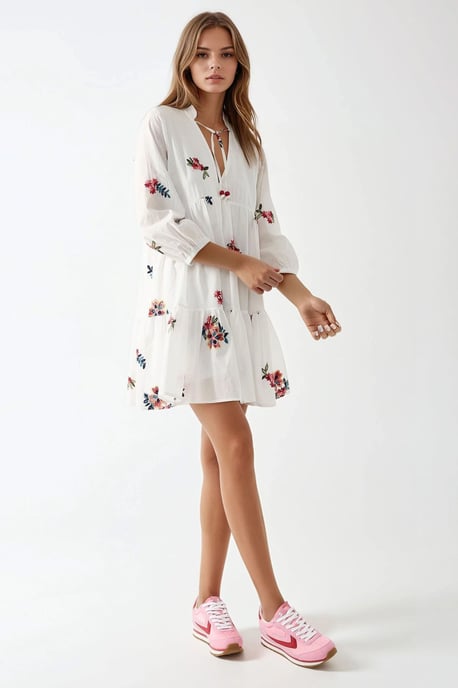 Gemustertes V-Ausschnitt Mini Kleid - Image 4